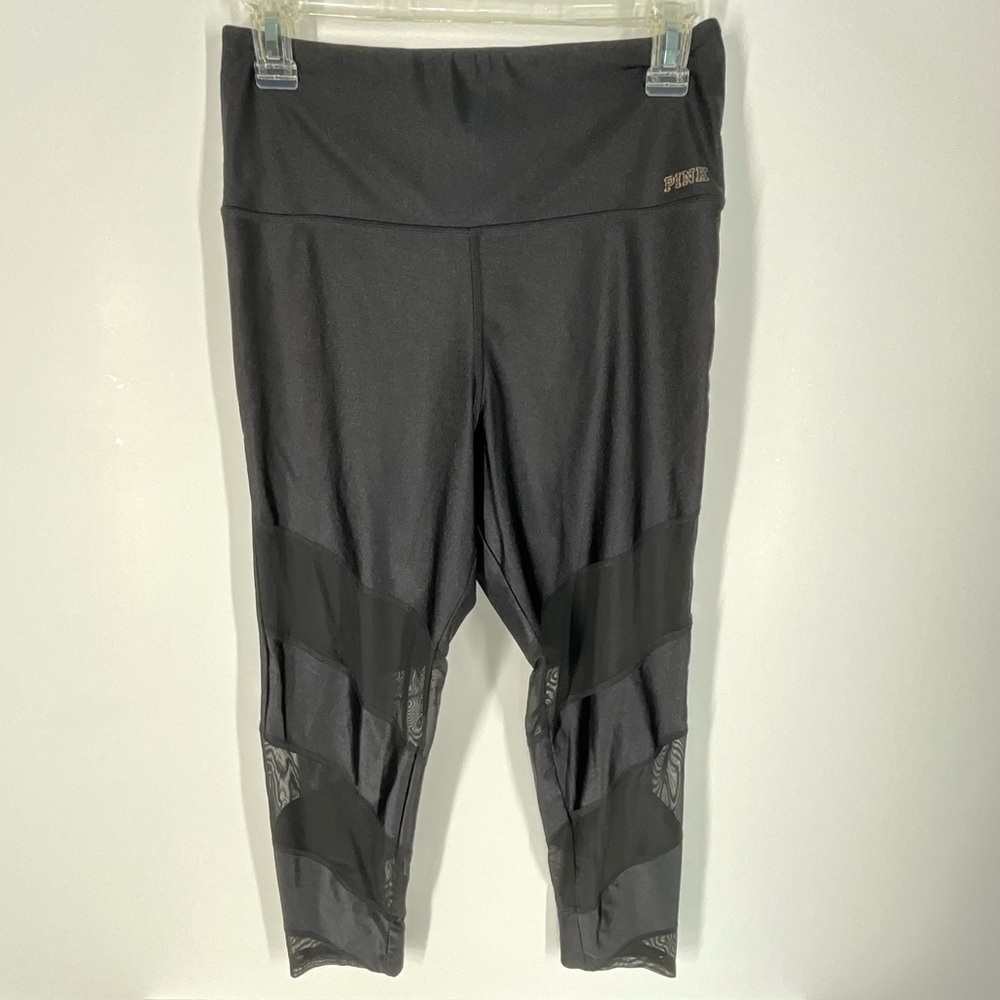 PINK Victoria’s Secret Ultimate Black Cropped Legging with Mesh Cutouts Large‎